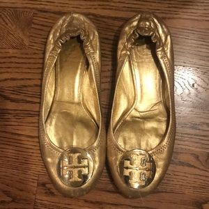 Gold Tory Burch Reve Ballet Flats